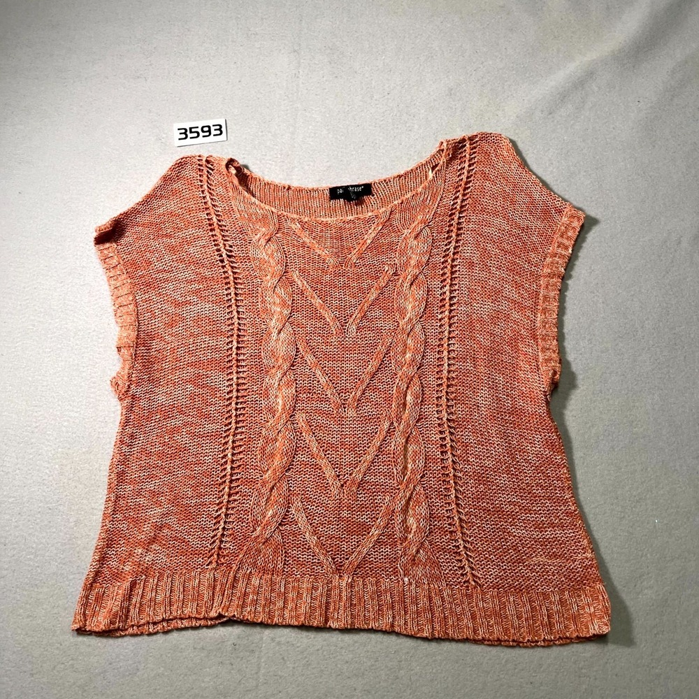 Paraphrase Sweater Womens 2X Rust Orange Cable Knit Ramie Boat Neck‎ Cap Sleeve